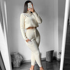 Dames lange mouw hoge kraag trui & trekkoord broek set – feestelijke reisoutfit