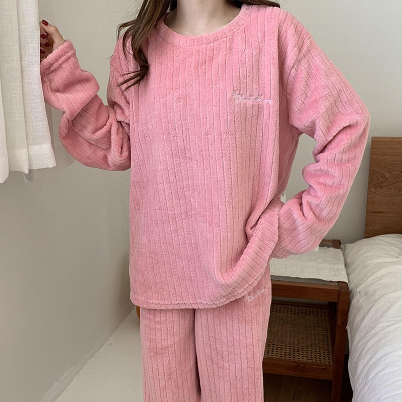 Koraal fleece pyjama set – warme 2-delige loungewear