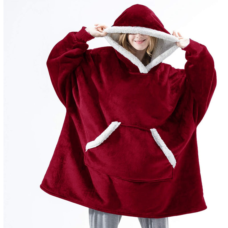 Fleece-dekenhoodie met wol en grote capuchon