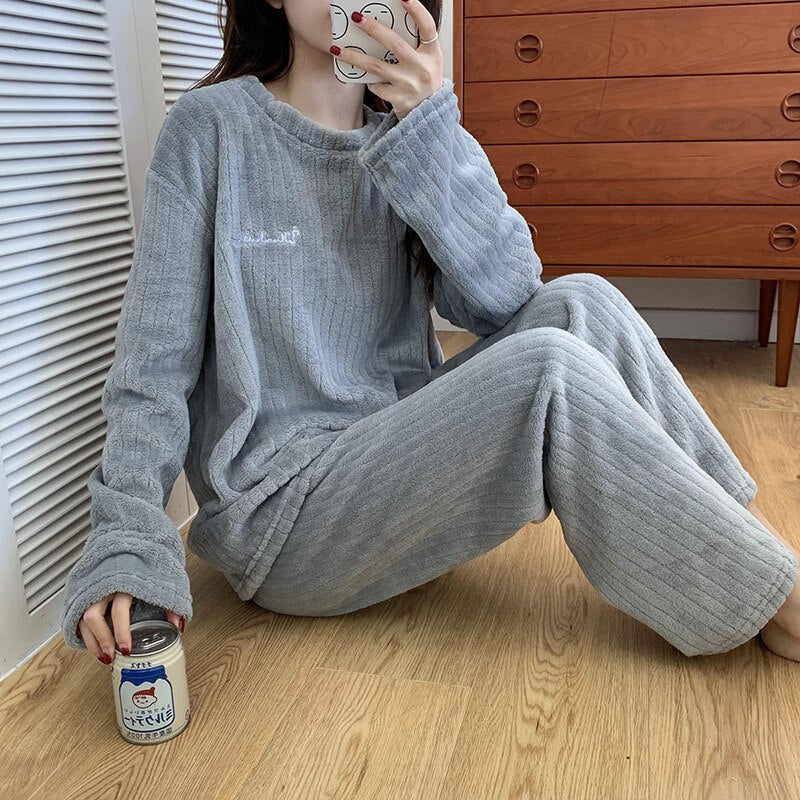 Koraal fleece pyjama set – warme 2-delige loungewear