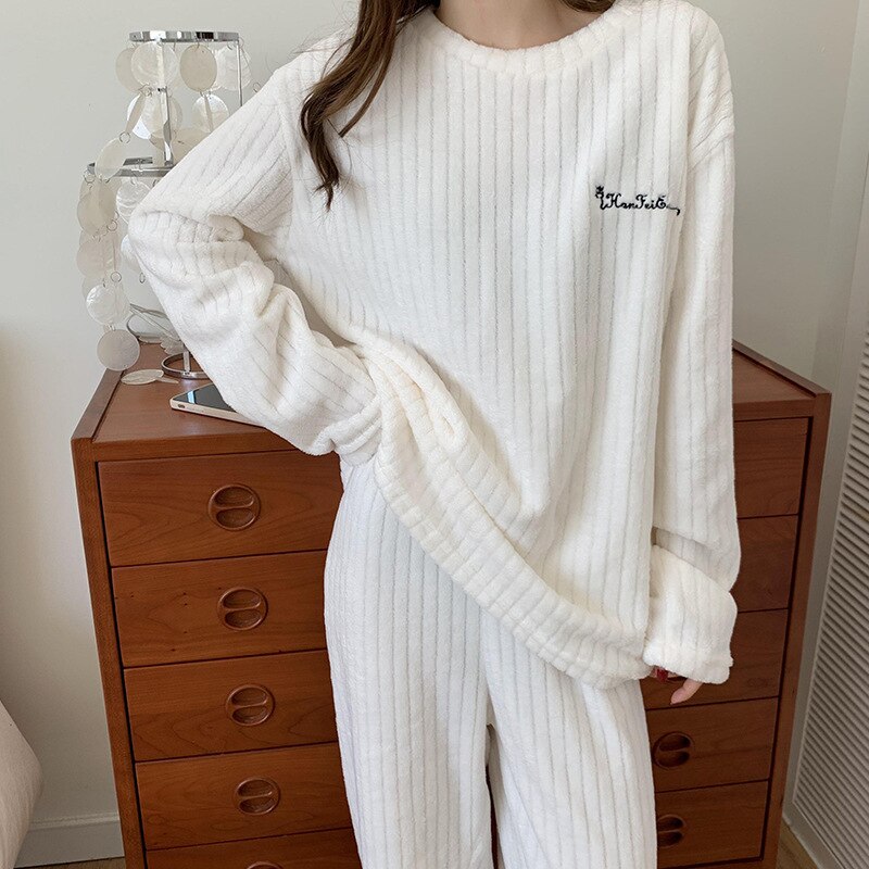 Koraal fleece pyjama set – warme 2-delige loungewear