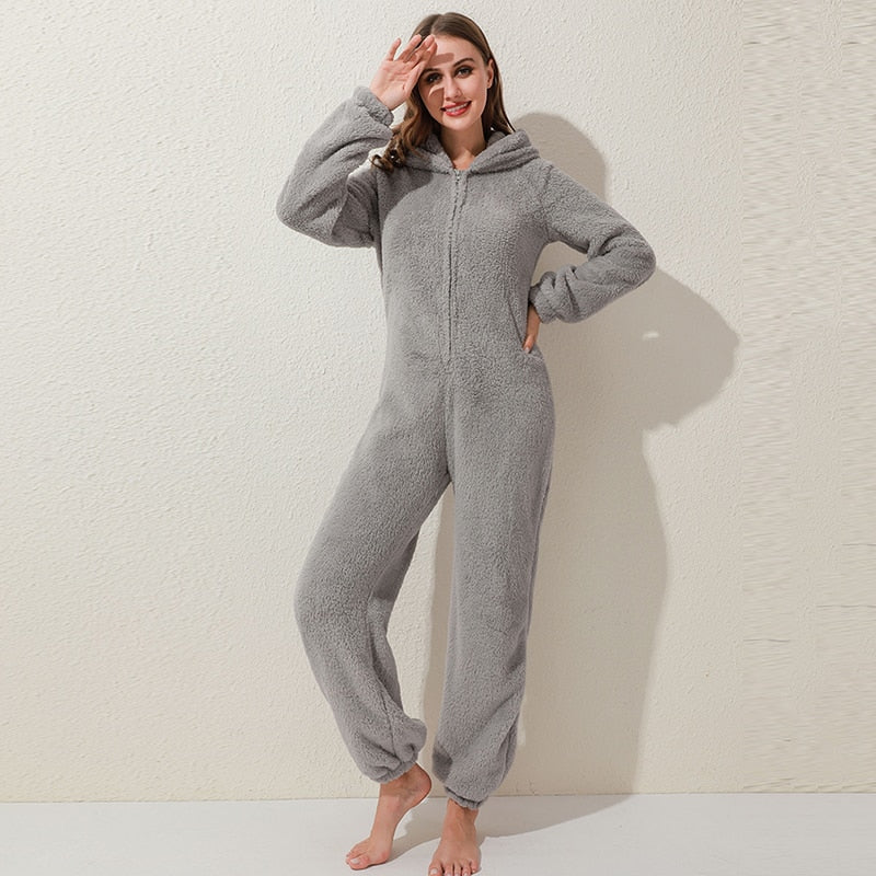 Winter pluche jumpsuit – gevoerde lange mouw pyjama