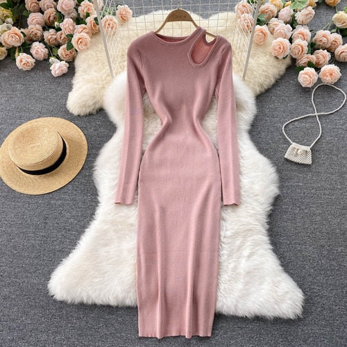 Chique maxi jurk – sexy hollow out gebreide bodycon