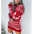 Warme gebreide kersttrui – hertenpatroon lange mouw winterpullover