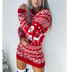 Warme gebreide kersttrui – hertenpatroon lange mouw winterpullover