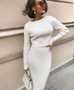 Geribde gebreide trui jurk | herfst winter casual lange maxi bodycon – materiaal: Gebreide stof — afbeelding 2