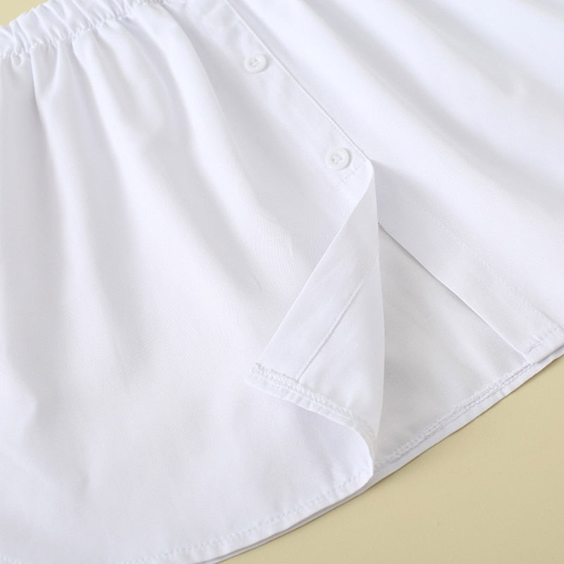 Hem bedekkend shirt – laagjes rok – sexy korte rok