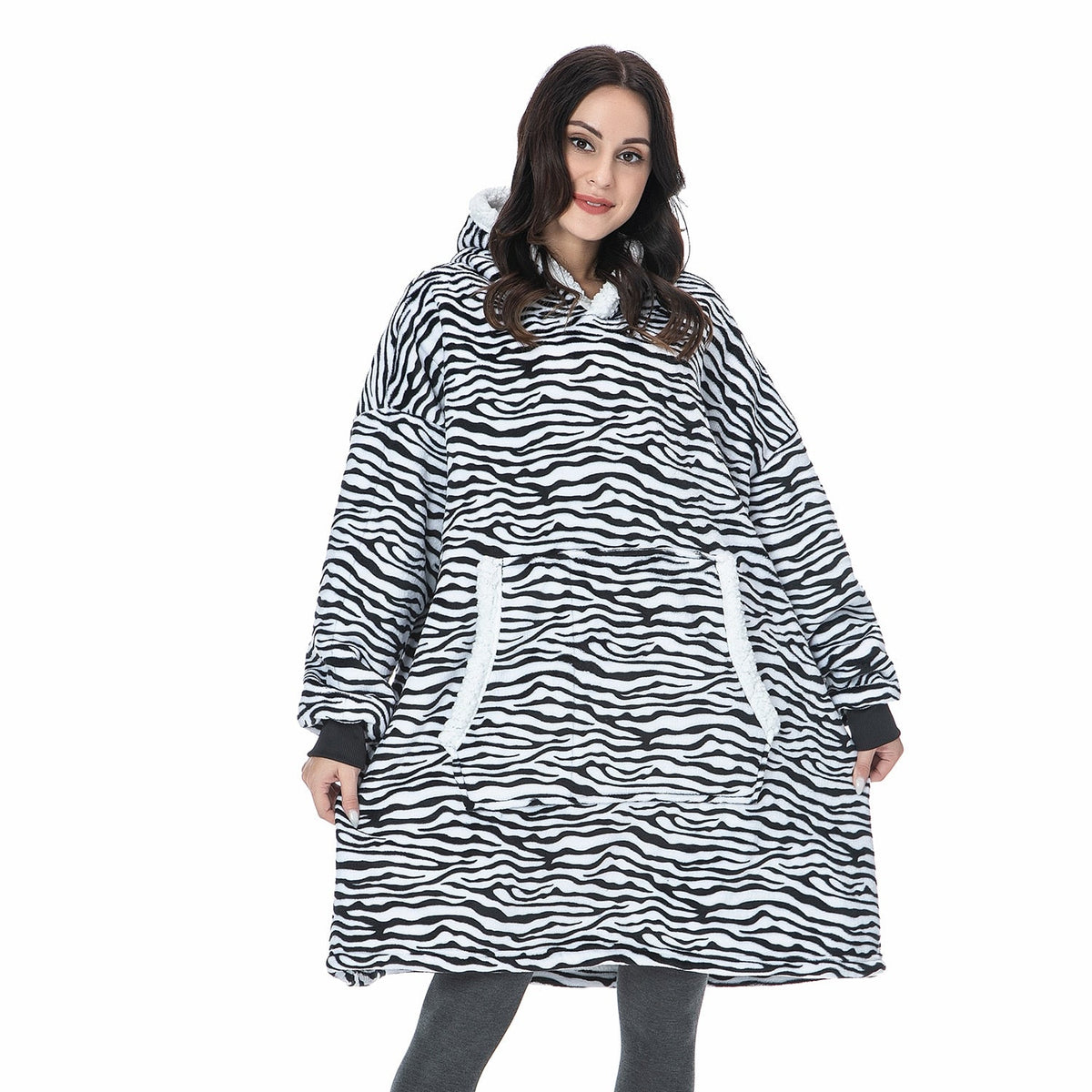Fleece-dekenhoodie met wol en grote capuchon