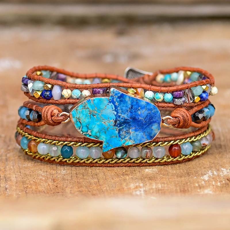 Blauw hamsa turkoois wikkelarmband