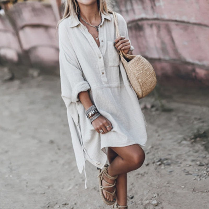 Katoenen oversized casual lange overhemdjurk voor vrouwen | voorjaar strandmode – materiaal: 100% Katoen — afbeelding 1