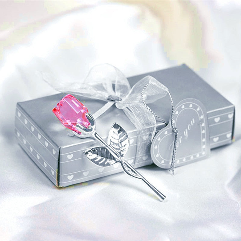 Glazen roos met geschenkdoos