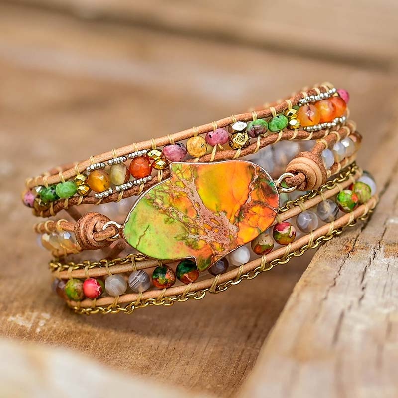 Hamsa wikkelarmband met amazonesteen