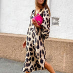 V-Hals 3/4 mouwen luipaardprint feestjurk – elegant & ademend