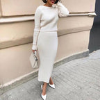 Geribde gebreide trui jurk | herfst winter casual lange maxi bodycon – materiaal: Gebreide stof — afbeelding 5