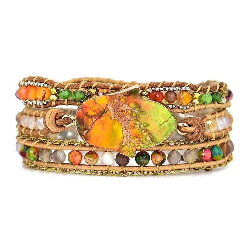 Hamsa wikkelarmband met amazonesteen