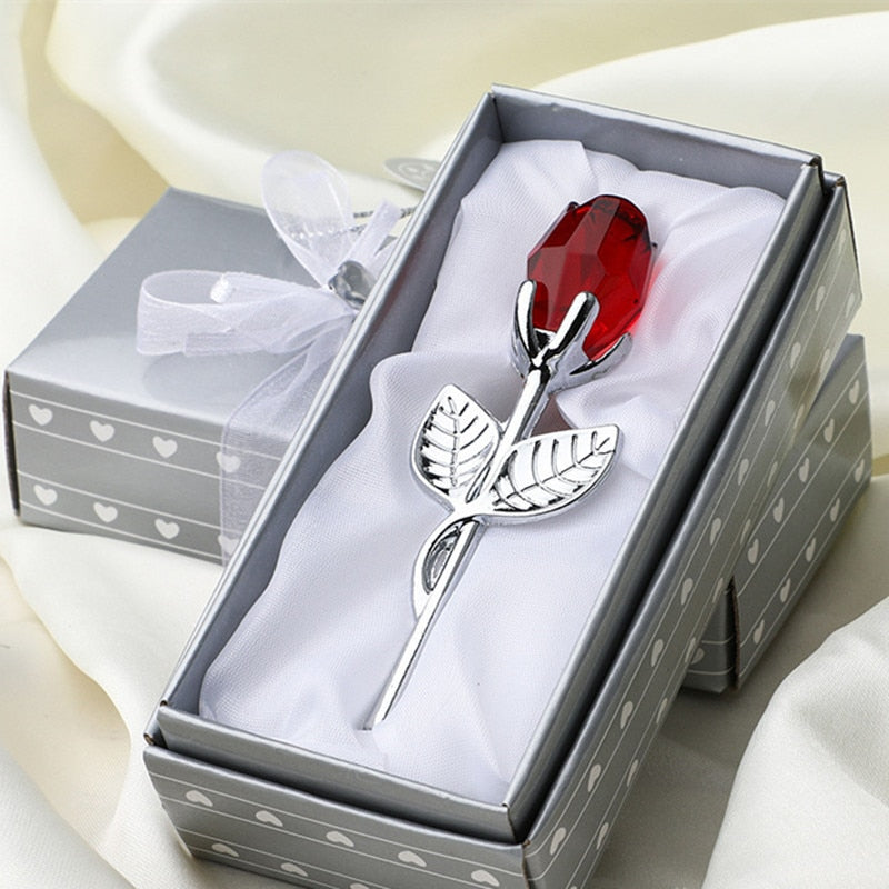 Glazen roos met geschenkdoos