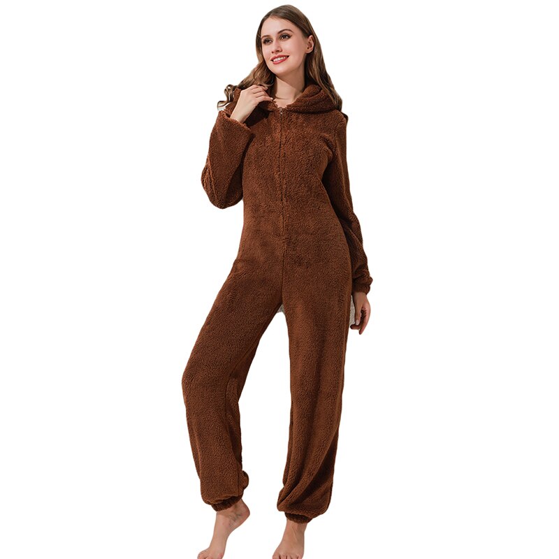Winter pluche jumpsuit – gevoerde lange mouw pyjama