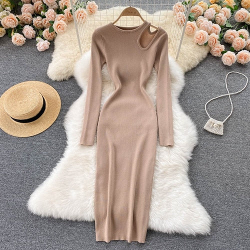 Chique maxi jurk – sexy hollow out gebreide bodycon