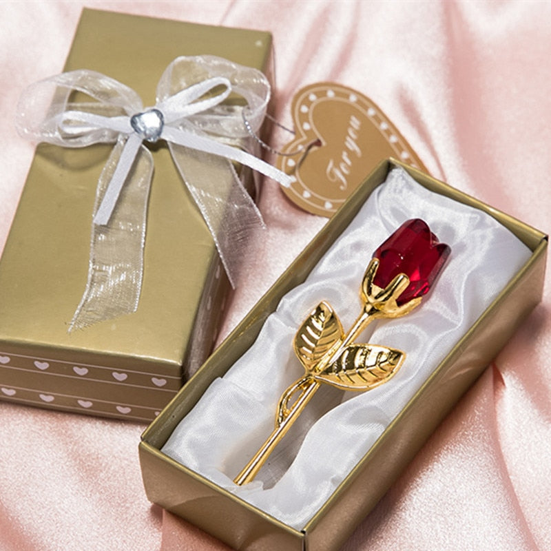 Glazen roos met geschenkdoos
