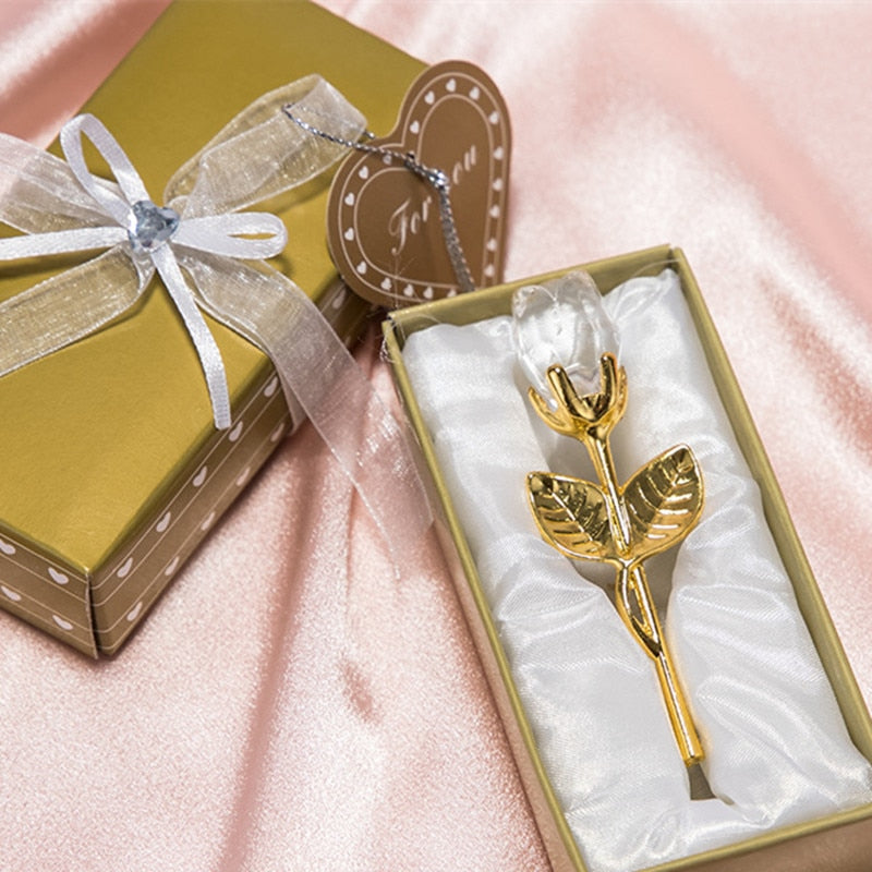 Glazen roos met geschenkdoos