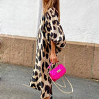 V-Hals 3/4 mouwen luipaardprint feestjurk – elegant & ademend