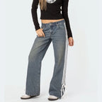 Wijde jeans met strepen en veters