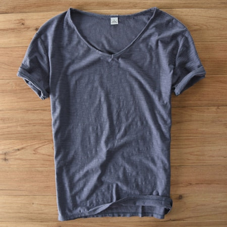 Heren V-hals linnen shirt