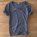 Heren V-hals linnen shirt