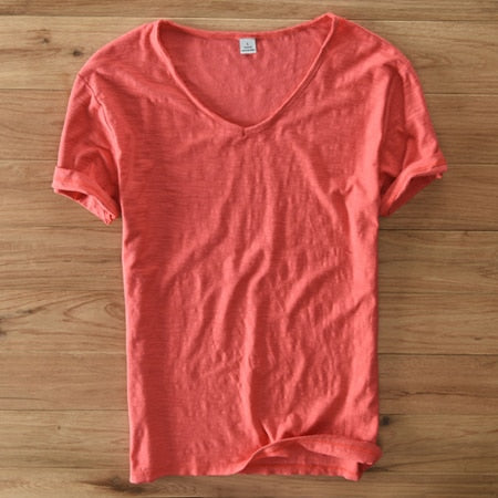 Heren V-hals linnen shirt