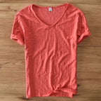 Heren V-hals linnen shirt