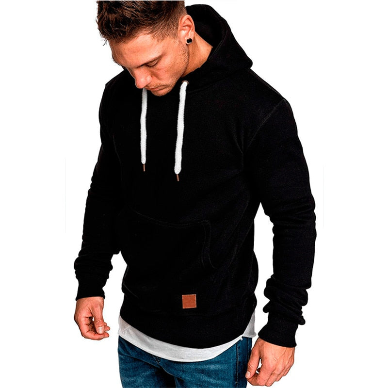 Casual hoodie voor heren - met buidelzak en wit koord