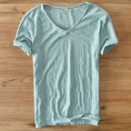 Heren V-hals linnen shirt