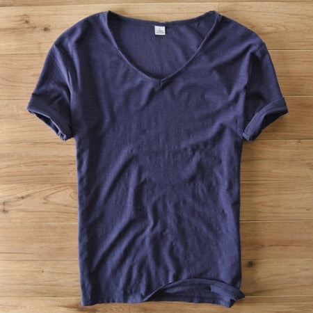 Heren V-hals linnen shirt — afbeelding 11
