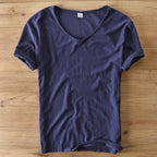 Heren V-hals linnen shirt — afbeelding 11