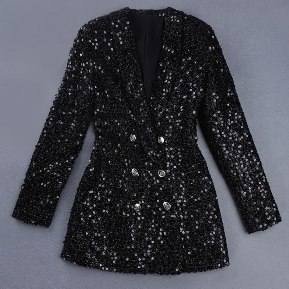 Pailletten blazer jumpsuit met dubbele rij knopen