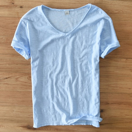 Heren V-hals linnen shirt