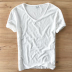 Heren V-hals linnen shirt