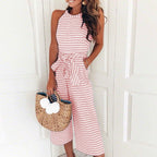 Gestreepte dames jumpsuit met halternek