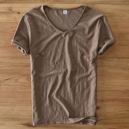 Heren V-hals linnen shirt