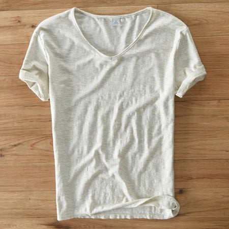 Heren V-hals linnen shirt