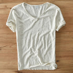 Heren V-hals linnen shirt