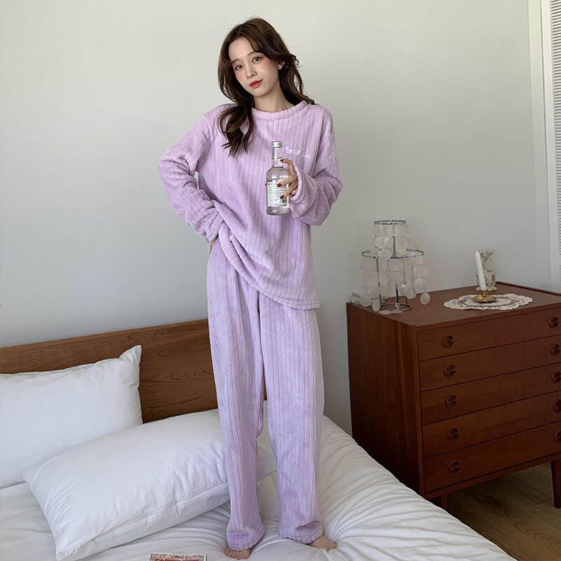 Koraal fleece pyjama set – warme 2-delige loungewear