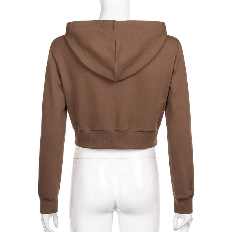 Figuurlijke dames cropped zip-up hoodie met capuchon