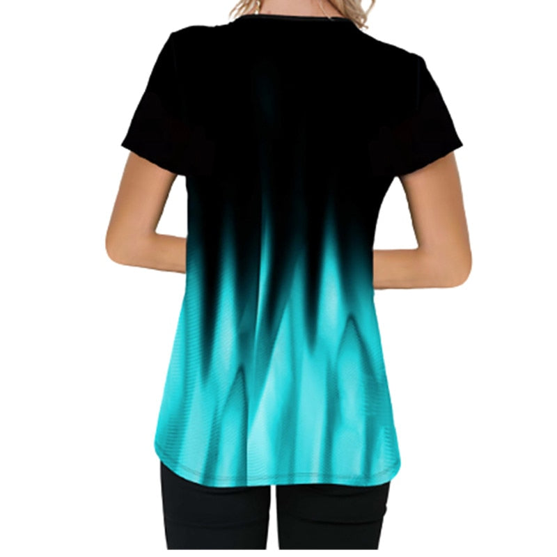 Casual verloop print cross V-hals zomertop – korte mouw los T-shirt