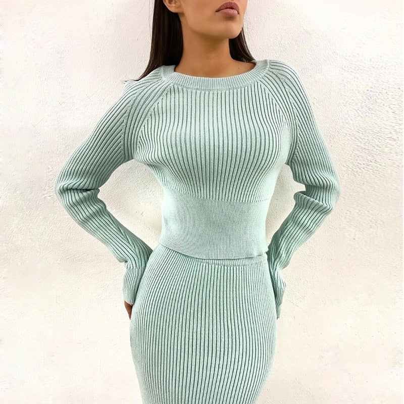 Geribde gebreide trui jurk | herfst winter casual lange maxi bodycon – materiaal: Gebreide stof — afbeelding 3