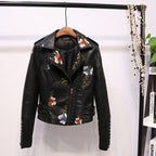 Geborduurde dames kunstlederen motorjack