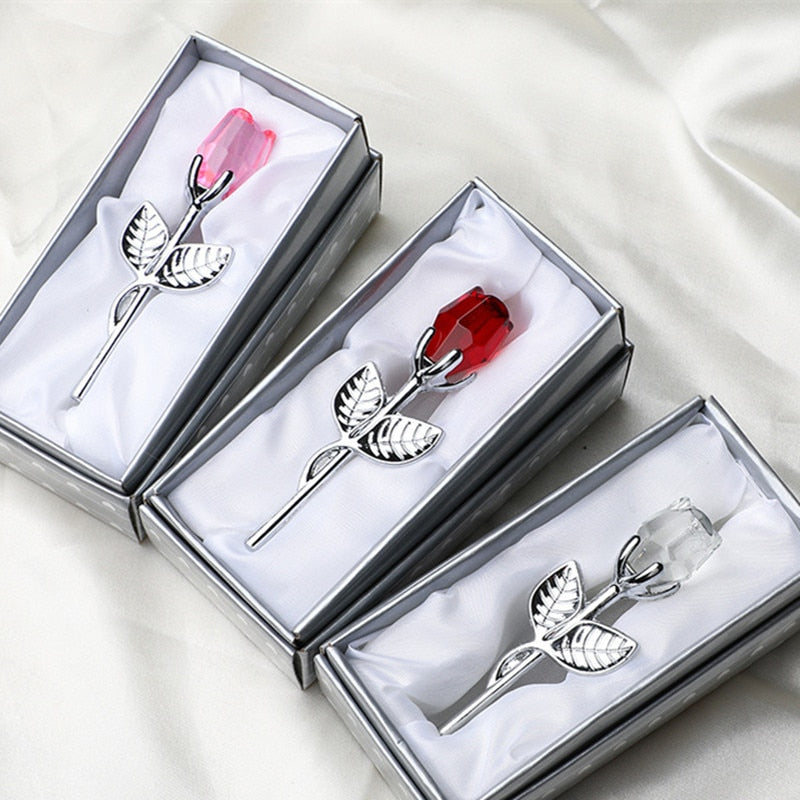 Glazen roos met geschenkdoos