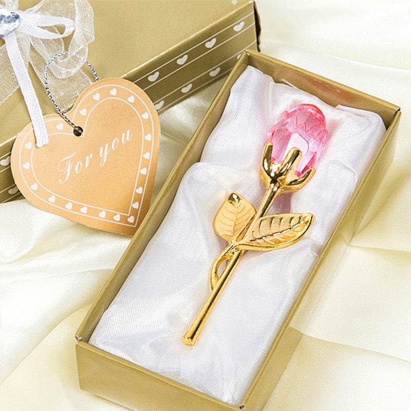 Glazen roos met geschenkdoos