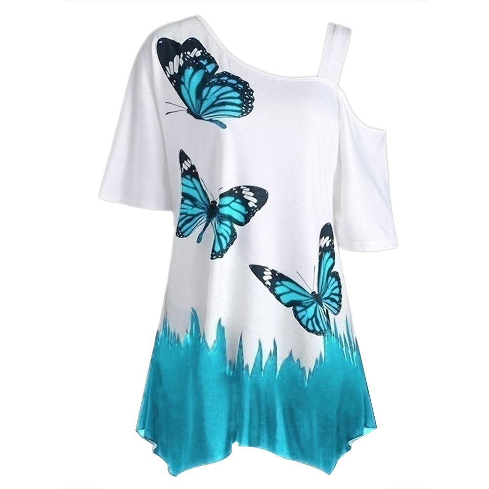 Vlinderprint cold shoulder T-Shirt – zomertuniek tee voor vrouwen