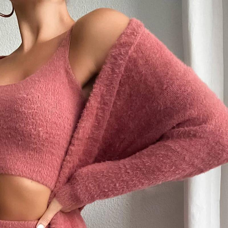 3-delige loungewear set scoop neck crop tops – dames casual pyjama set